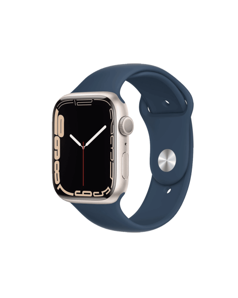 Apple Watch Series 7 | 45mm | Aluminium Case Sterrenlicht Wit | Blauw sportbandje | GPS | WiFi + 4G