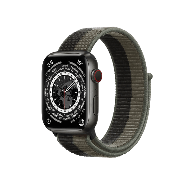Apple Watch Series 7 | 45mm | Titanium Case Spacezwart | Tornado/Grijs sportbandje | GPS | WiFi + 4G