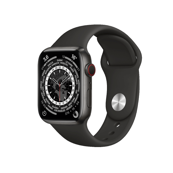 Apple Watch Series 7 | 45mm | Titanium Case Spacezwart | Zwart sportbandje | GPS | WiFi + 4G