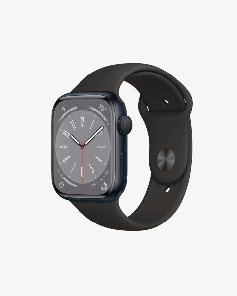 Apple Watch Series 8 | 45mm | Aluminium Case Middernacht Blauw | Zwart sportbandje | GPS | WiFi