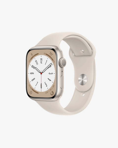 Apple Watch Series 8 | 45mm | Aluminium Case Zilver | Sterrenlicht Wit sportbandje | GPS | WiFi
