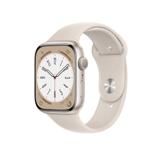 Apple Watch Series 8 | 45mm | Aluminium Case Sterrenlicht Wit | Sterrenlicht Wit sportbandje | GPS | WiFi