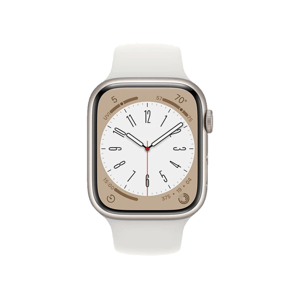 Apple Watch Series 8 | 45mm | Aluminium Case Sterrenlicht Wit | Wit sportbandje | GPS | WiFi + 4G