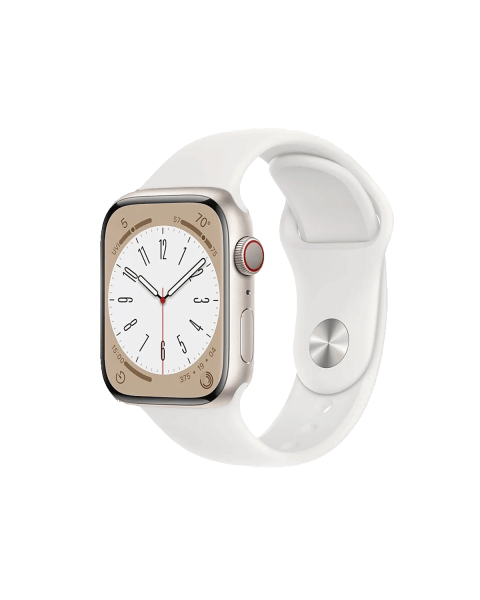 Apple Watch Series 8 | 45mm | Aluminium Case Sterrenlicht Wit | Wit sportbandje | GPS | WiFi + 4G