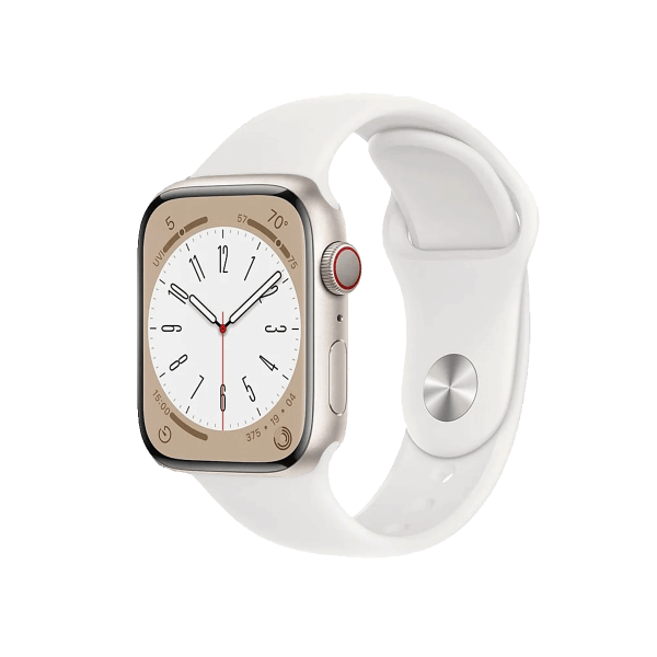 Apple Watch Series 8 | 45mm | Aluminium Case Sterrenlicht Wit | Wit sportbandje | GPS | WiFi + 4G