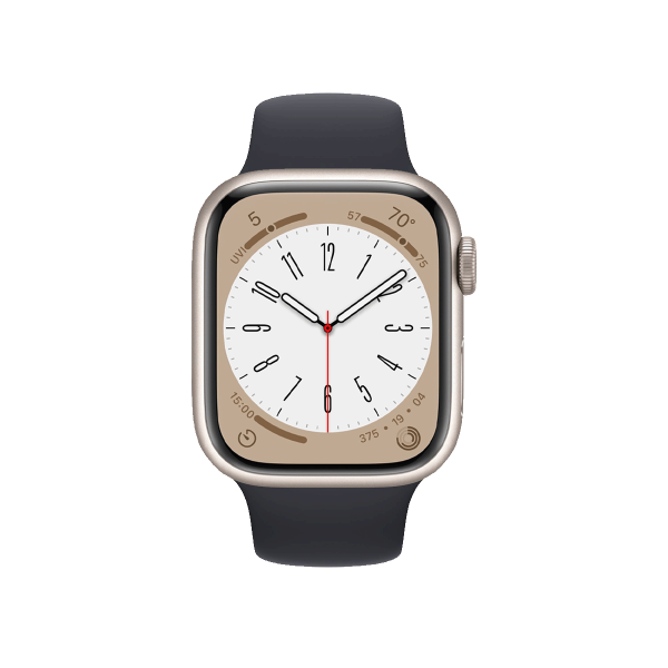 Apple Watch Series 8 | 41mm | Aluminium Case Sterrenlicht Wit | Zwart sportbandje | GPS | WiFi