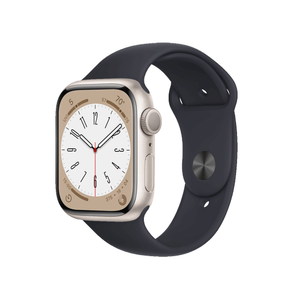 Apple Watch Series 8 | 41mm | Aluminium Case Sterrenlicht Wit | Zwart sportbandje | GPS | WiFi