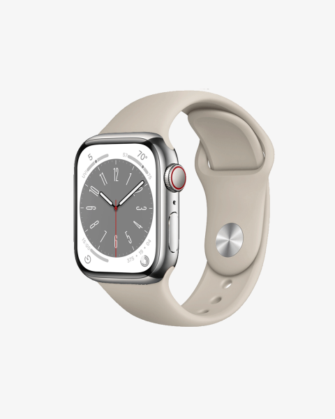 Apple Watch Series 8 | 45mm | Stainless Steel Case Zilver | Stone sportbandje | GPS | WiFi + 4G