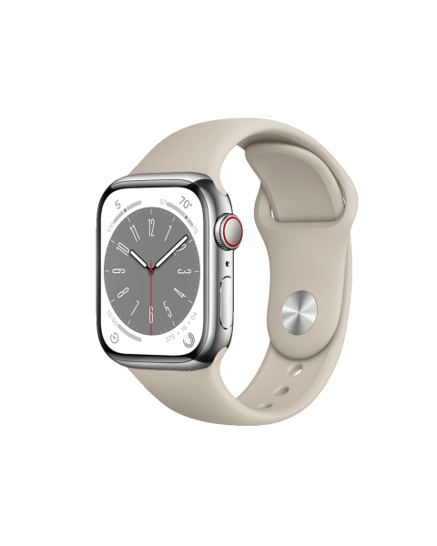Apple Watch Series 8 | 45mm | Stainless Steel Case Zilver | Stone sportbandje | GPS | WiFi + 4G