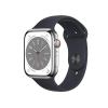 Apple Watch Series 8 | 45mm | Stainless Steel Case Zilver | Zwart sportbandje | GPS | WiFi + 4G
