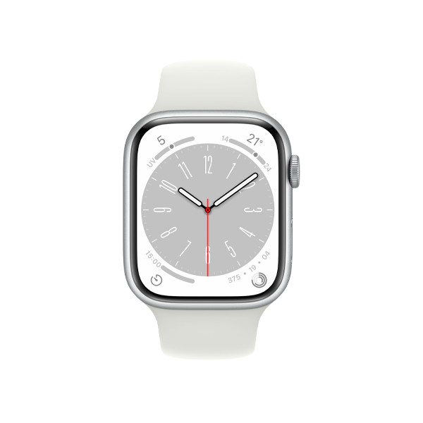 Apple Watch Series 8 | 45mm | Aluminium Case Zilver | Wit sportbandje | GPS | WiFi