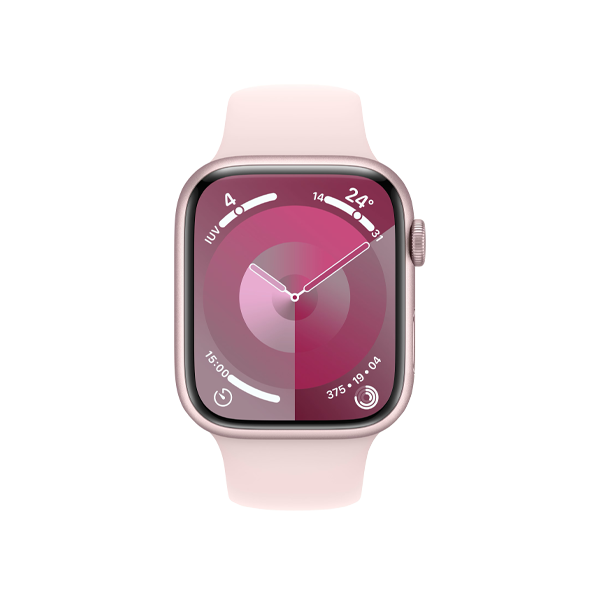 Apple Watch Series 9 | 45mm | Aluminium Case Roze | Roze sportbandje S/M | GPS | WiFi + 4G