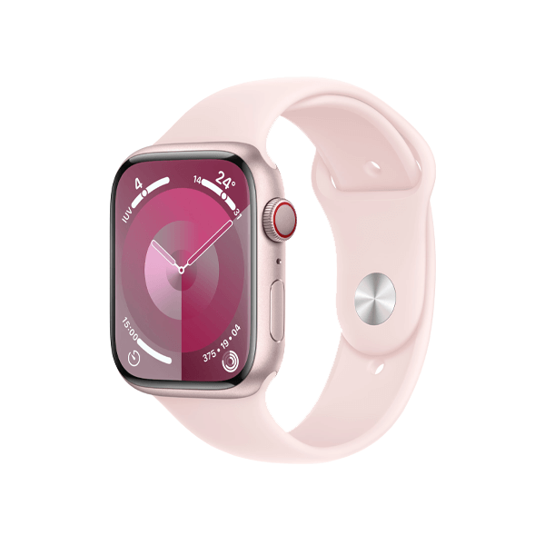 Apple Watch Series 9 | 45mm | Aluminium Case Roze | Roze sportbandje S/M | GPS | WiFi + 4G