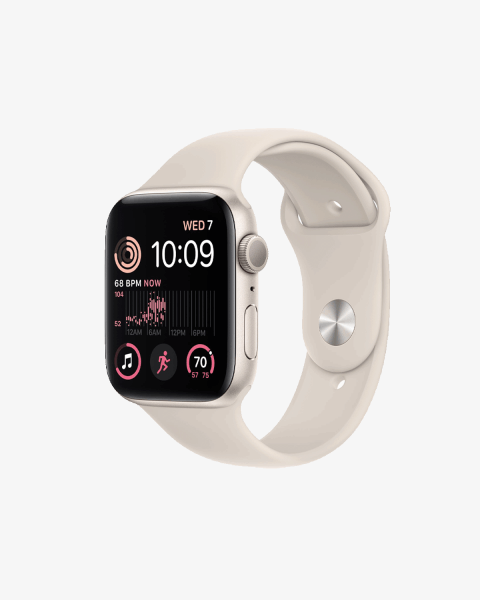 Apple Watch Series SE 2022 | 44mm | Aluminium Case Sterrenlicht Wit | Sterrenlicht Wit sportbandje | GPS | WiFi