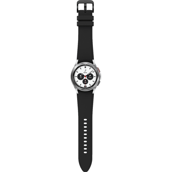 Galaxy Watch4 Classic | 42mm | Stainless Steel Case Zilver | Zwart sportbandje | GPS | WiFi + 4G