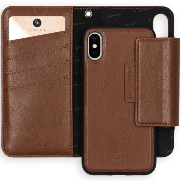 2-in-1 Uitneembare Vegan Lederen Bookcase iPhone Xs / X - Bruin / Brown