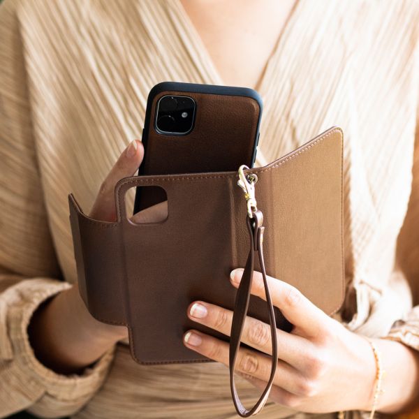 2-in-1 Uitneembare Vegan Lederen Bookcase iPhone Xs / X - Bruin / Brown